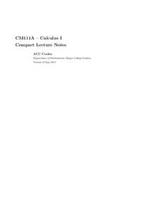 CM111A – Calculus I Compact Lecture Notes ACC Coolen
