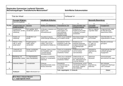 Regionales Gymnasium Laufental-Thierstein Beurteilungsbogen 