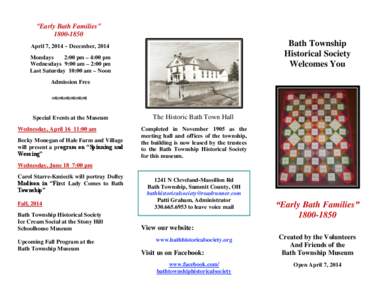 “Early Bath Families” [removed]Bath Township Historical Society Welcomes You