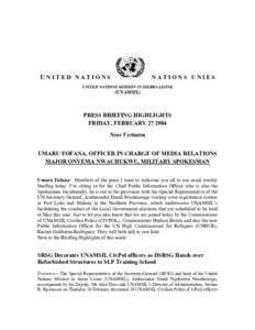 UNITED NATIONS  NATIONS UNIES UNITED NATIONS MISSION IN SIERRA LEONE