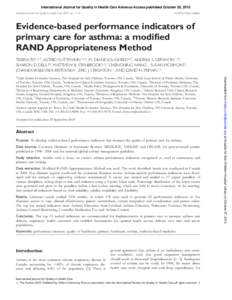 International Journal for Quality in Health Care Advance Access published October 25, 2010 International Journal for Quality in Health Care 2010; pp. 1–[removed]intqhc/mzq061  Evidence-based performance indicators of