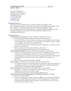 CURRICULUM VITAE PAUL C. WEST July[removed]University of Minnesota