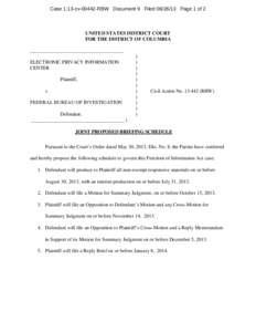 Case 1:13-cv[removed]RBW Document 9 Filed[removed]Page 1 of 2  UNITED STATES DISTRICT COURT FOR THE DISTRICT OF COLUMBIA ______________________________________ ELECTRONIC PRIVACY INFORMATION