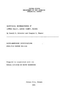 UNITED STATES DEPARTMENT OF THE INTERIOR GEOLOGICAL SURVEY GEOPHYSICAL RECONNAISSANCE OF LEMMON VALLEY, WASHOE COUNTY, NEVADA