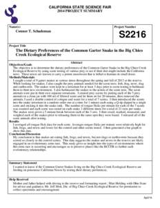 CALIFORNIA STATE SCIENCE FAIR 2014 PROJECT SUMMARY Name(s)  Connor T. Schademan