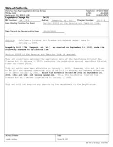 State of California Franchise Tax Board-Legislative Services Bureau PO Box 1468 Sacramento, CA[removed]Legislative Change No.