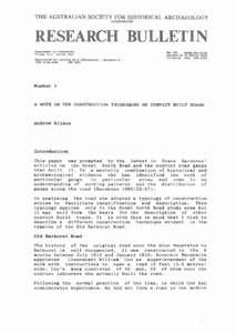 THE AUSTRALIAN SOCIETY FOR HISTORICAL ARCHAEOLOGY INCORPORATED RESEARCH BULLETIN Supple.ent to New.lette~ Volu.e 11.1 Autu.n 1987