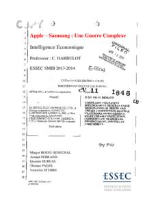 Apple – Samsung : Une Guerre Complexe Intelligence Economique Professeur : C. HARBULOT ESSEC SMIBMargot BOSSU-SENECHAL