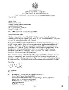 Letter from the Washington State Department of Ecology to the Cowlitz County Commissioners, accepting co-lead in review of the Milleniumn Bulk Terminal proposal