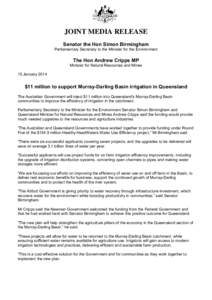 $11 million to support Murray-Darling Basin irrigation in Queensland - Media release 15 January 2014