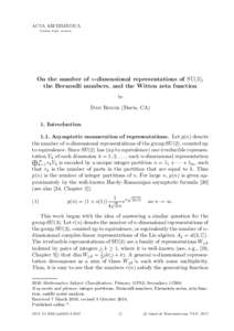 ACTA ARITHMETICA Online First version On the number of n-dimensional representations of SU(3), the Bernoulli numbers, and the Witten zeta function by