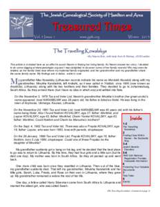 The Jewish Genealogical Society of Hamilton and Area  Treasured Times Vol. 5 Issue 1  www.jgsh.org