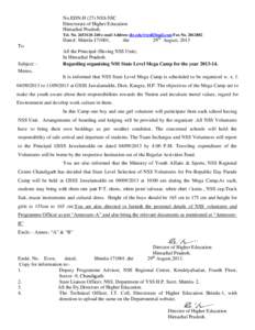 No.EDN-H H (27) NSS NSS-NIC Directorate of Higher Education Himachal Pradesh. Tel. No[removed]