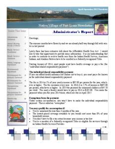 April-September 2013 Newsletter  Native Village of Port Lions Newsletter Inside This Issue:  Administrator’s Report