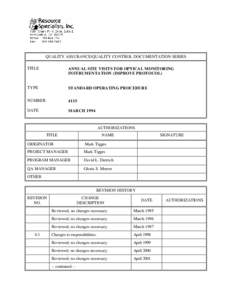 QUALITY ASSURANCE/QUALITY CONTROL DOCUMENTATION SERIES TITLE ANNUAL SITE VISITS FOR OPTICAL MONITORING INSTRUMENTATION (IMPROVE PROTOCOL)