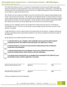 Parental/Guardian Consent Form – Youth Advisory Council – ONTARIO Region (for use by applicants under the age of 18) (foru sue by The CODA Youth Advisory Council is a collective of representative community youth lead