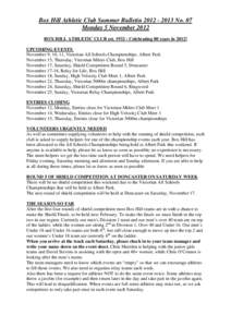 Box Hill Athletic Club Summer Bulletin[removed]No. 07 Monday 5 November 2012 BOX HILL ATHLETIC CLUB est[removed]Celebrating 80 years in 2012!