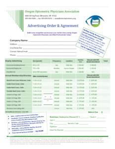 Oregon Optometric Physicians Association 4404 SE King Road, Milwaukie, OR5036 | Fax |  Advertising Order & Agreement Build name recognition and increase your market shar