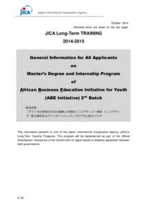OctoberRevised items are listed on the last page) JICA Long-Term TRAININGGeneral Information for All Applicants