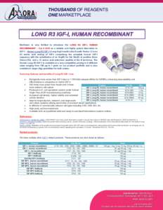 THOUSANDS OF REAGENTS ONE MARKETPLACE BioVision is very thrilled to introduce the LONG R3 IGF-I, HUMAN RECOMBINANT – Cat # 4216 as a reliable and highly potent alternative to IGF-1. Human Long R3 IGF-1 (Long Arg3 Insul