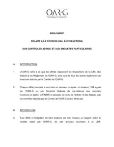 REGLEMENT  RELATIF A LA REVISION LBA, AUX SANCTIONS, AUX CONTROLES AD HOC ET AUX ENQUETES PARTICULIERES