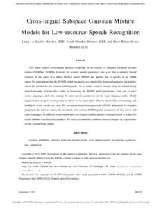 This article has been accepted for publication in a future issue of this journal, but has not been fully edited. Content may change prior to final publication.  Cross-lingual Subspace Gaussian Mixture Models for Low-reso