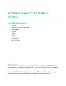 VECTORBORNE AND OTHER ZOONOTIC DISEASES List of Section Contents:   