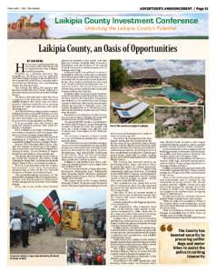 ADVERTISER’S ANNOUNCEMENT / Page 51  Friday, April 11, [removed]The Standard Laikipia County Investment Conference Unlocking the Laikipia County’s Potential
