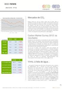 Abril 2012 Nº 63  Mercados de CO2 Março iniciou-se com as EUAs acima dos 8 euros mas a tendência ao longo do mês foi de queda. Os primeiros indícios de descida resultaram dos efeitos do clima, da queda nos mercados
