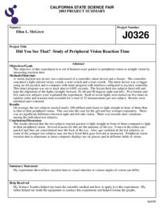 CALIFORNIA STATE SCIENCE FAIR 2003 PROJECT SUMMARY Name(s)  Ellen L. McGrew