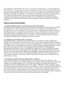 CURRENT REVIEW OF POLLUTION CONTROL STANDARDS The Commission is accepting public comments, and technical and scientific studies and data supporting those comments, now through May 9, 2014, to assist in a new review and u