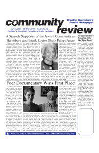 Greater Harrisburg’s Jewish Newspaper June 8, 2007 • 22 Sivan, 5767 • Vol. 81; No. 12—