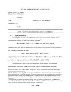 Mount Vernon City School District / Goldberg v. Kelly / Boe / Evidence / Ohio / Law / Case law / John Freshwater / Freshwater / Mount Vernon Middle School