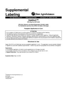 Supplemental Labeling Dow AgroSciences LLC 9330 Zionsville Road