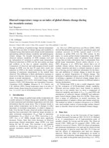 GEOPHYSICAL RESEARCH LETTERS, VOL. 31, L13217, doi:[removed]2004GL019998, 2004  Diurnal temperature range as an index of global climate change during the twentieth century Karl Braganza School of Mathematical Sciences, Mo