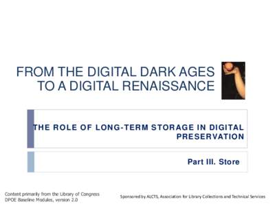FROM THE DIGITAL DARK AGES TO A DIGITAL RENAISSANCE T H E R O L E O F L O N G -T ER M STO R A G E IN D IG ITA L PR ESERVAT ION  Part III. Store