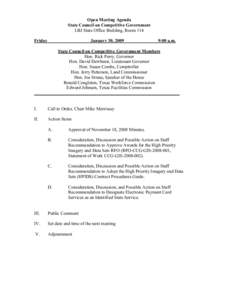 Open Meeting Agenda State Council on Competitive Government LBJ State Office Building, Room 114 Friday  January 30, 2009