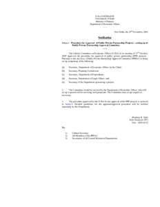 F.NoINF Government of India Ministry of Finance Department of Economic Affairs ……. New Delhi, the 29th November, 2005