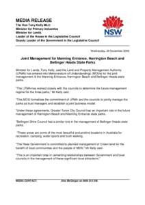 MEDIA RELEASE The Hon Tony Kelly MLC Minister for Primary Industries Minister for Lands Leader of the House in the Legislative Council Deputy Leader of the Government in the Legislative Council