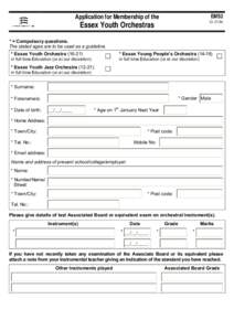 Application for Membership of the  EMS2 Cr[removed]Essex Youth Orchestras