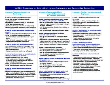 NCEES: Questions for Post-Observation Conference and Summative Evaluation STANDARD 1: T  eachers demonstrate leadership