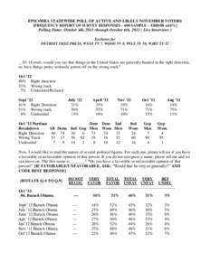 EPIC▪MRA STATEWIDE POLL OF ACTIVE AND LIKELY NOVEMBER VOTERS [FREQUENCY REPORT OF SURVEY RESPONSES – 600 SAMPLE – ERROR ±4.0%] Polling Dates: October 4th, 2011 through October 6th, [removed]Live Interviews ) Exclusi