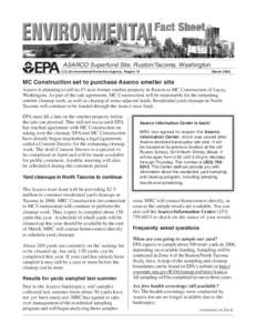 ASARCO Superfund Site, Ruston/Tacoma, Washington U.S. Environmental Protection Agency, Region 10 MarchMC Construction set to purchase Asarco smelter site