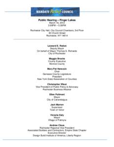 Public Hearing – Finger Lakes March 16, 2012 3:00PM – 5:30PM Rochester City Hall, City Council Chambers, 3rd Floor 30 Church Street Rochester, NY 14614