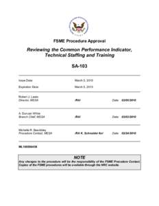 SA-103-Reviewing the Common Performance Indicator, Technical Staffing and Training