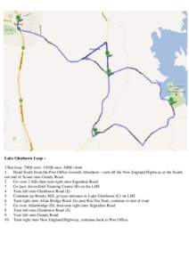 Lake Glenbawn Loop – 35km loop. 700ft start, 1020ft max, 840ft climb 1. Head South from the Post Office towards Aberdeen – turn off the New England Highway at the Southern end of Scone onto Gundy Road. 2 Go over 2 hi