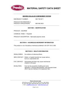 MATERIAL SAFETY DATA SHEET ________________________________________________________________ GEOWEB CELLULAR CONFINEMENT SYSTEM EMERGENCY NUMBER:  [removed]