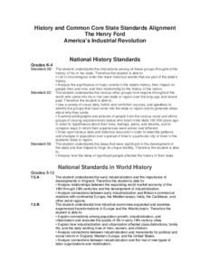 History and Common Core State Standards Alignment The Henry Ford America’s Industrial Revolution National History Standards Grades K-4