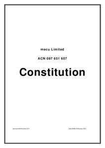 mecu Limited ACN[removed]Constitution  Approved SGM November 2012