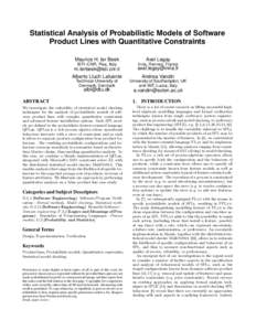 Statistical Analysis of Probabilistic Models of Software Product Lines with Quantitative Constraints Maurice H. ter Beek Axel Legay